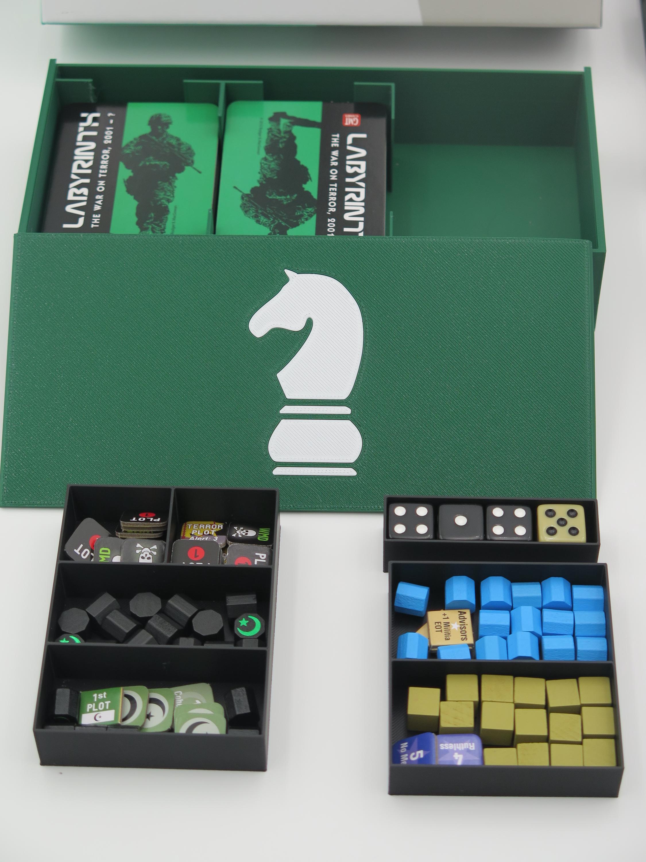 Labyrinth: The War on Terror Board Game Organizer & Insert. Compatible with all expansions.