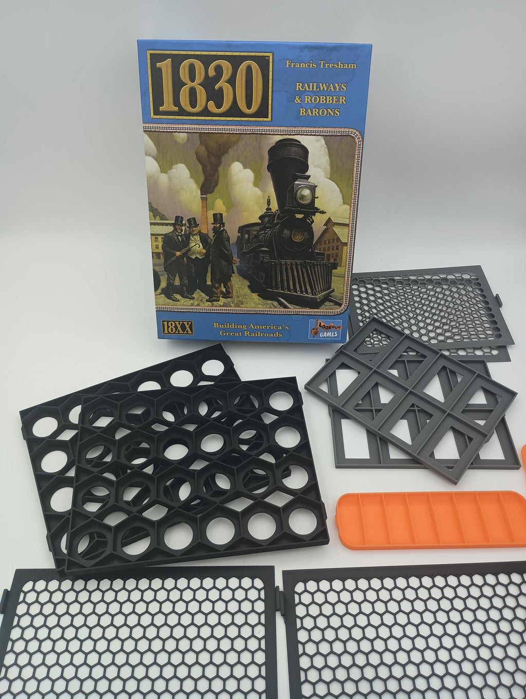 1830 Board Game Organizer and Insert with Snapping Lids for Hex Storage