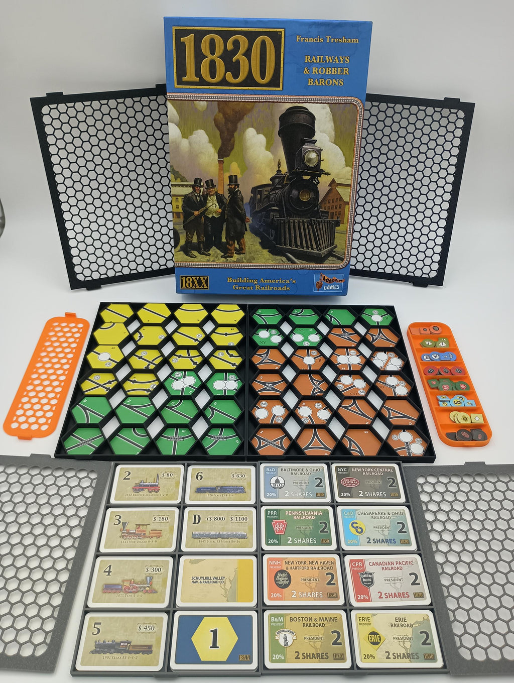 1830 Board Game Organizer and Insert with Snapping Lids for Hex Storage