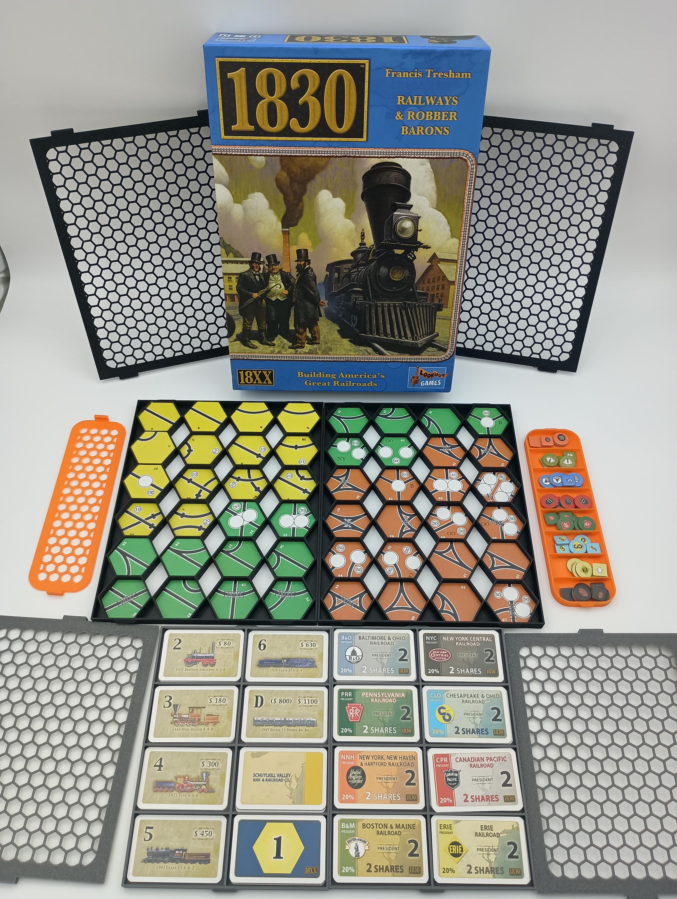 1830 Board Game Organizer and Insert with Snapping Lids for Hex Storage