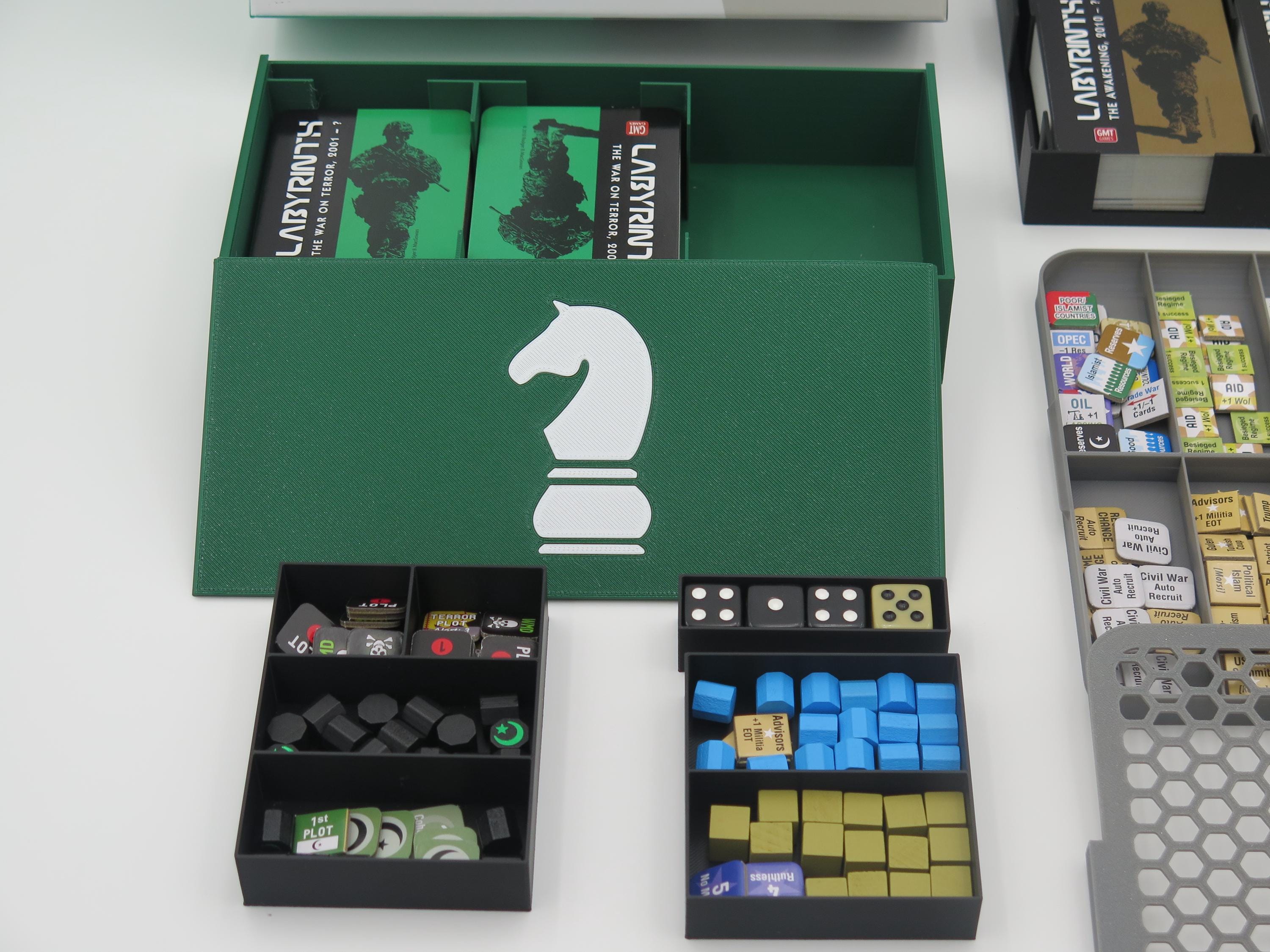 Labyrinth: The War on Terror Board Game Organizer & Insert. Compatible with all expansions.