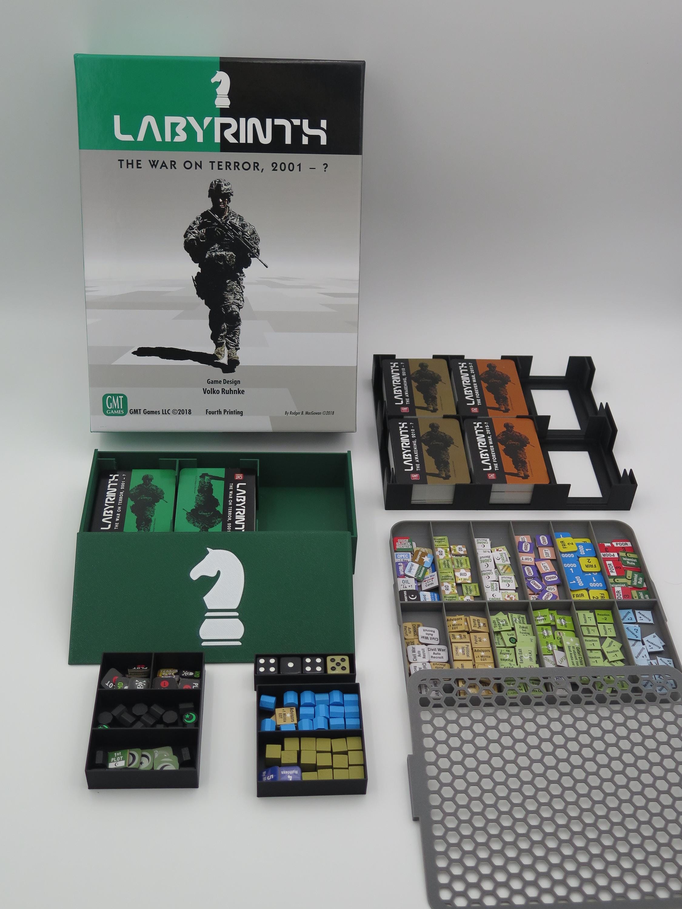 Labyrinth: The War on Terror Board Game Organizer & Insert. Compatible with all expansions.