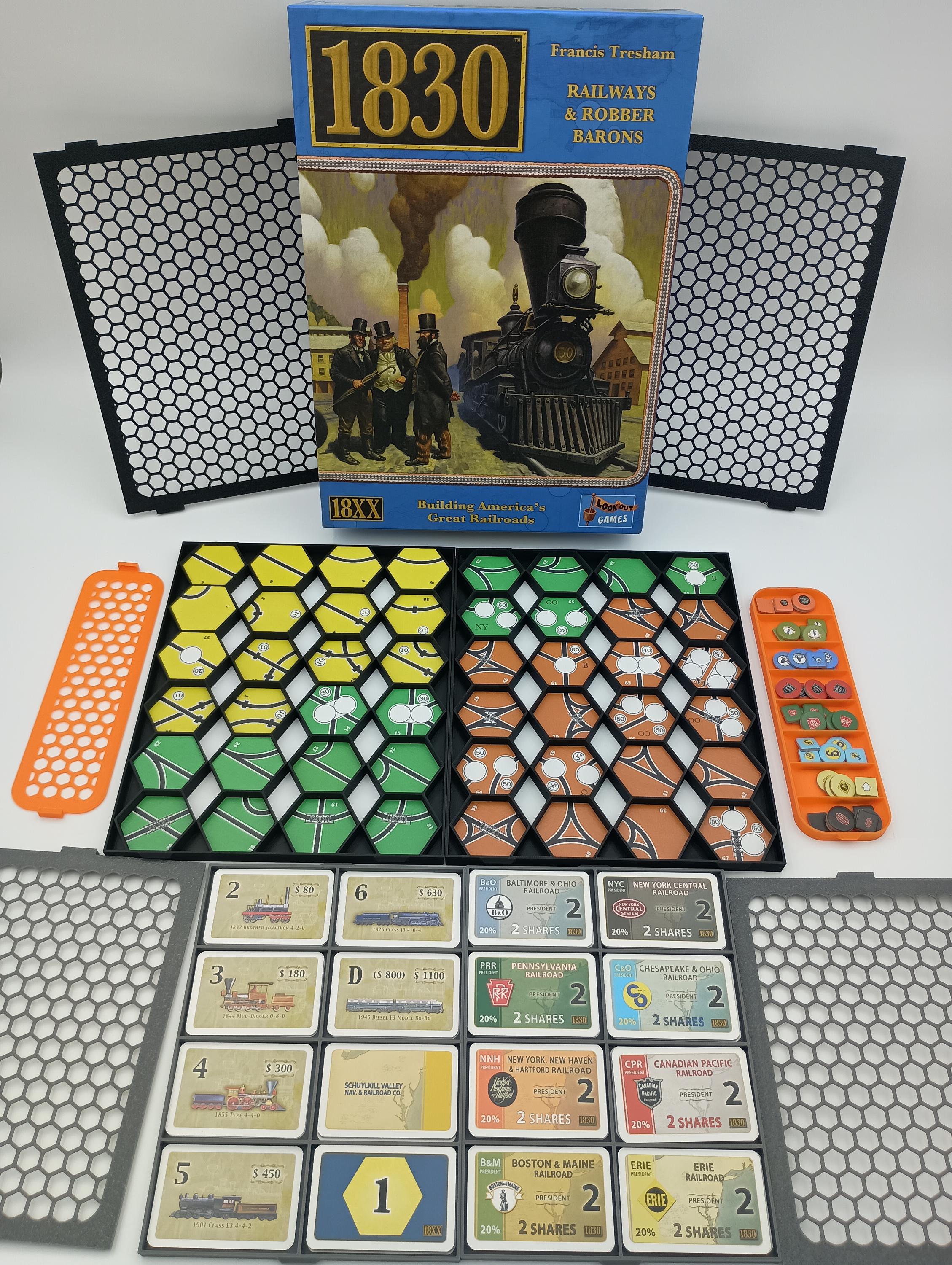 1830 Board Game Organizer and Insert with Snapping Lids for Hex Storage