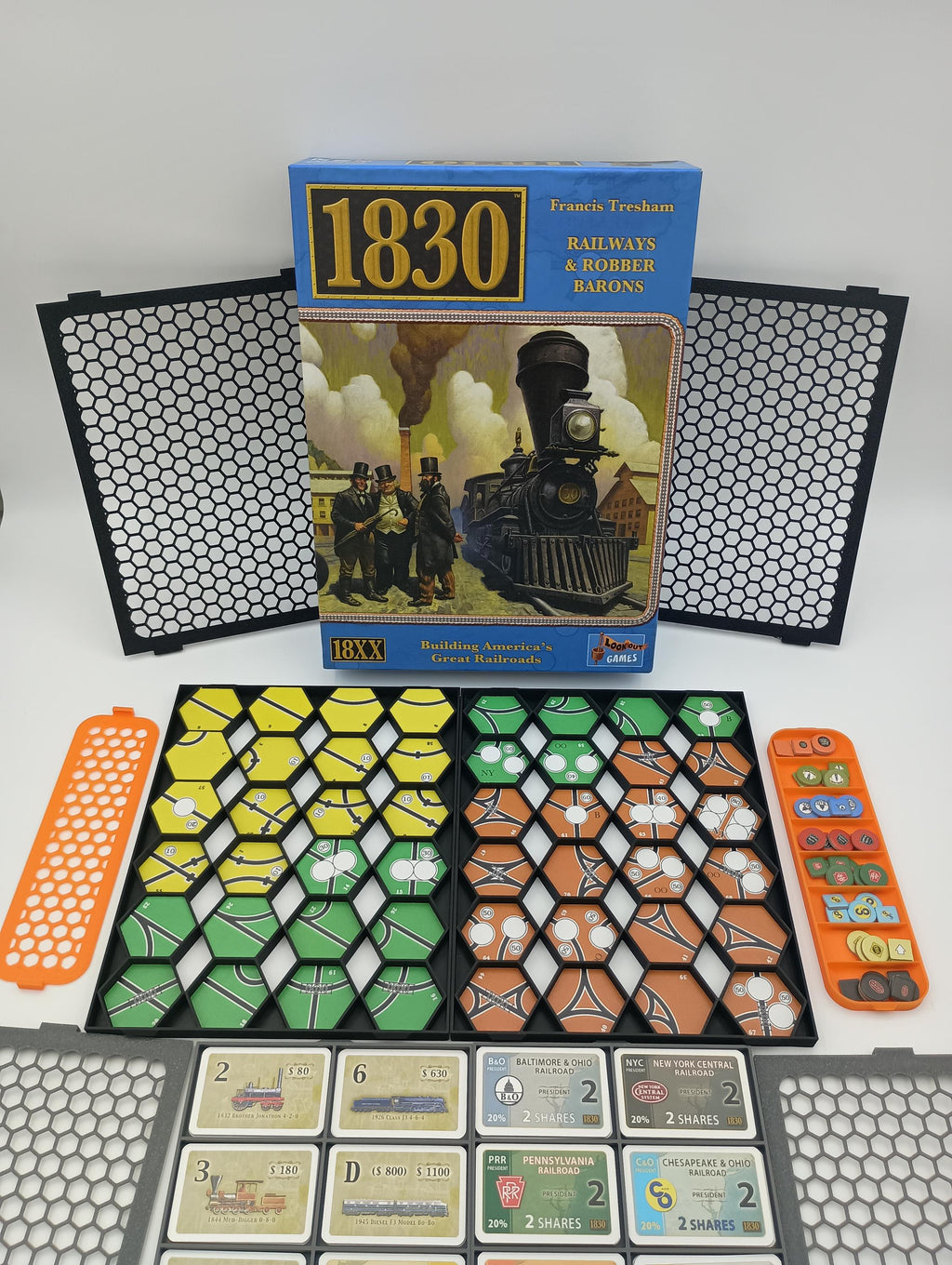 1830 Board Game Organizer and Insert with Snapping Lids for Hex Storage
