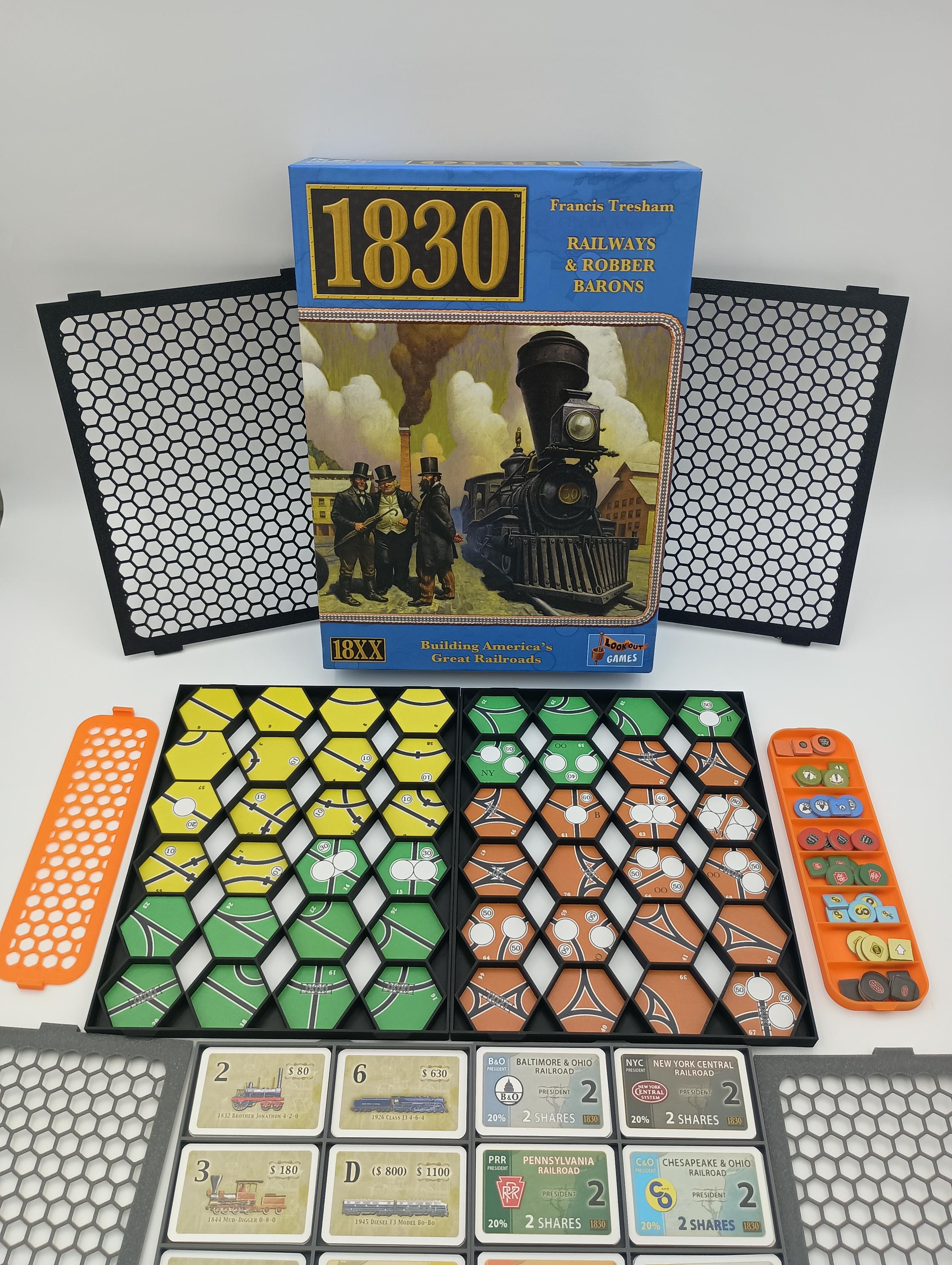 1830 Board Game Organizer and Insert with Snapping Lids for Hex Storage