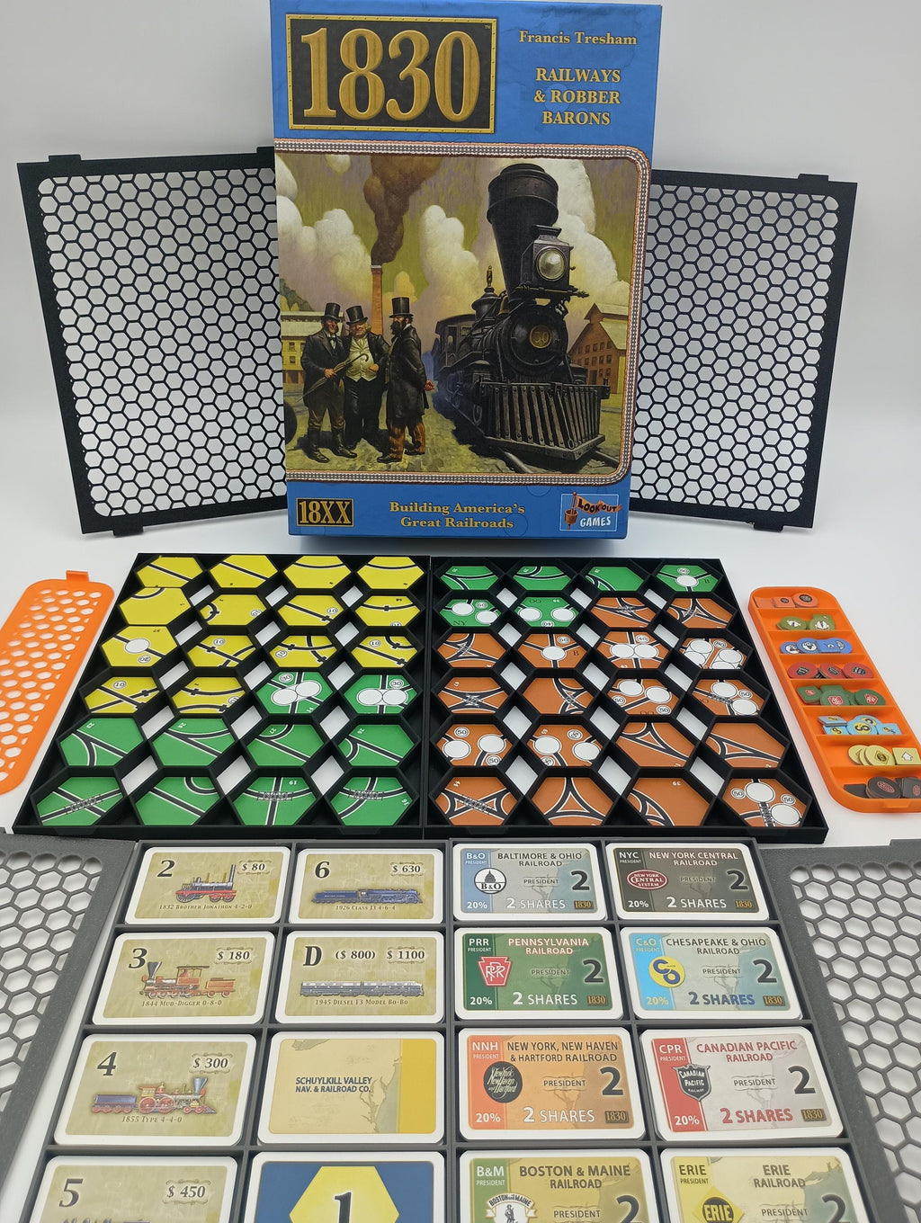 1830 Board Game Organizer and Insert with Snapping Lids for Hex Storage